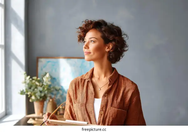 Woman Artist Contemplating Artwork