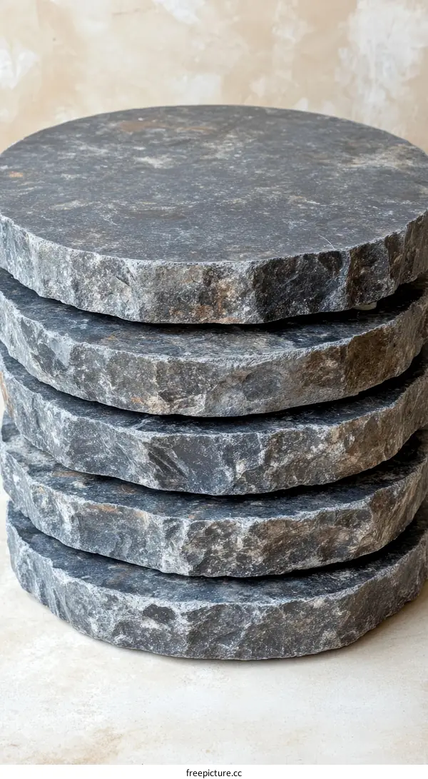 Stack of Raw Dark Grey Stone Circles