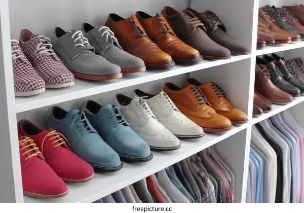 Organized Shoe Collection on White Shelves