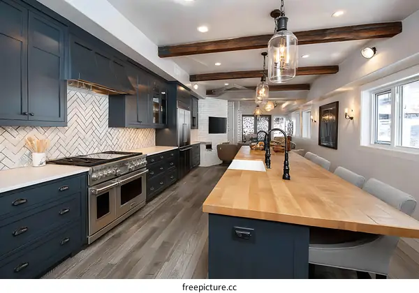 Modern Farmhouse Kitchen with Large Island