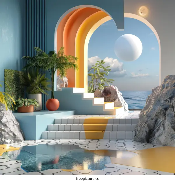 Abstract Coastal Interior Design Illustration