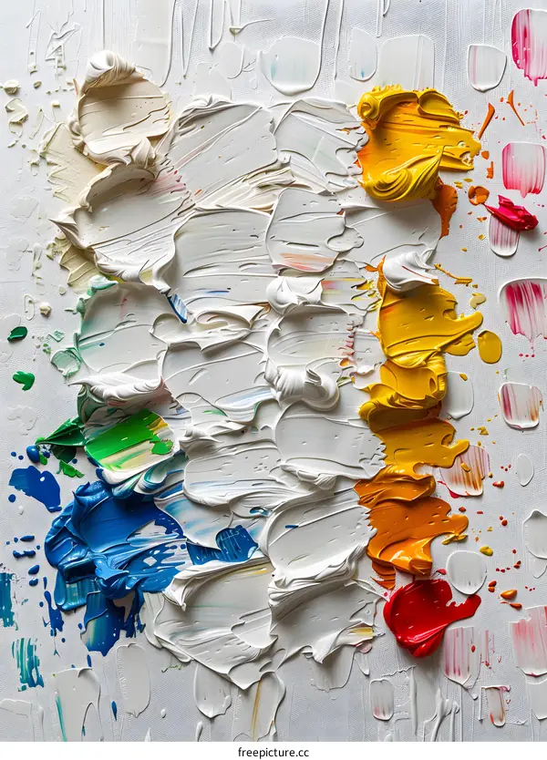 Abstract Painting with White, Blue, Green, Yellow and Red Oil Paint