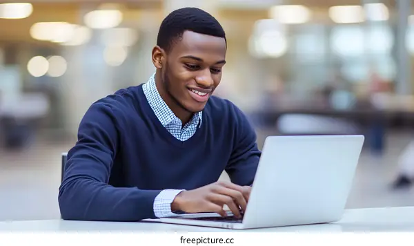African American Man Working on Laptop
