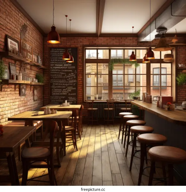 Retro Cafe Interior With Brick Walls and Vintage Furnishings