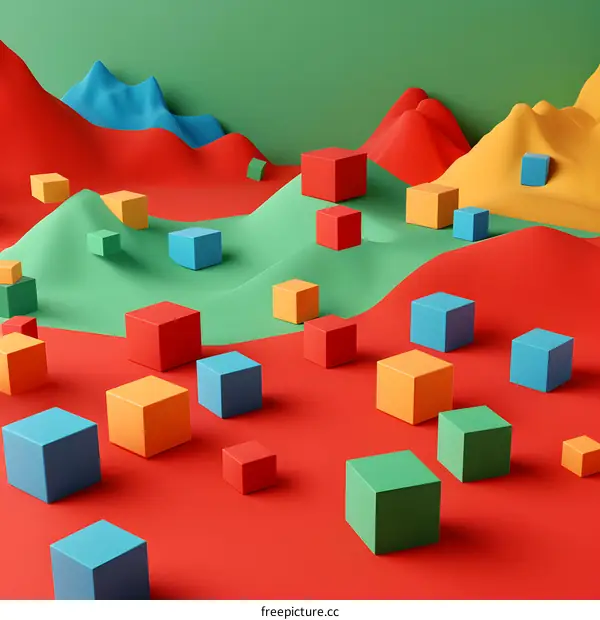 Abstract Colorful Cubes on Wavy Surface