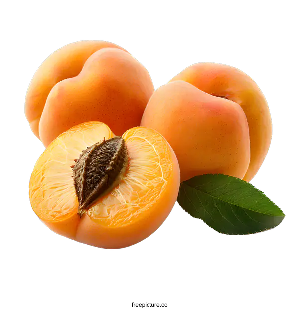 [Transparent Background PNG]Fresh apricots with leaf isolated on white background