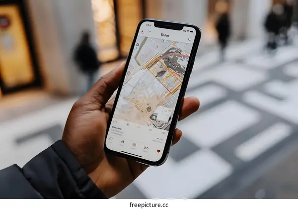 Hand Holding Smartphone with City Map on Screen