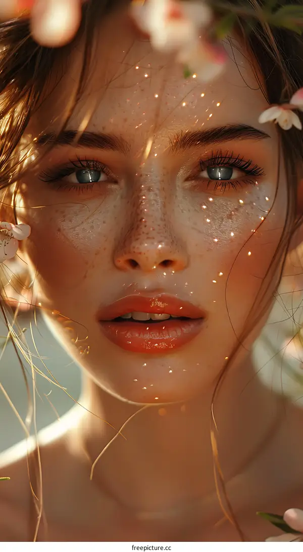 Close up Portrait of a Woman with Flowers in her Hair