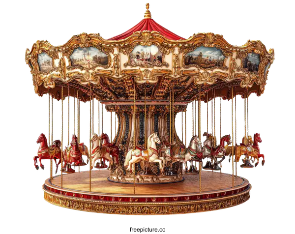 [Transparent Background PNG]Antique Carousel with Detailed Ornate Design