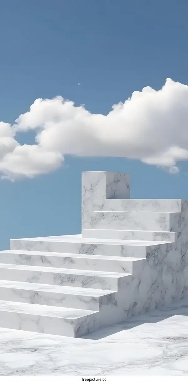 White Marble Stairs Under Cloudy Sky