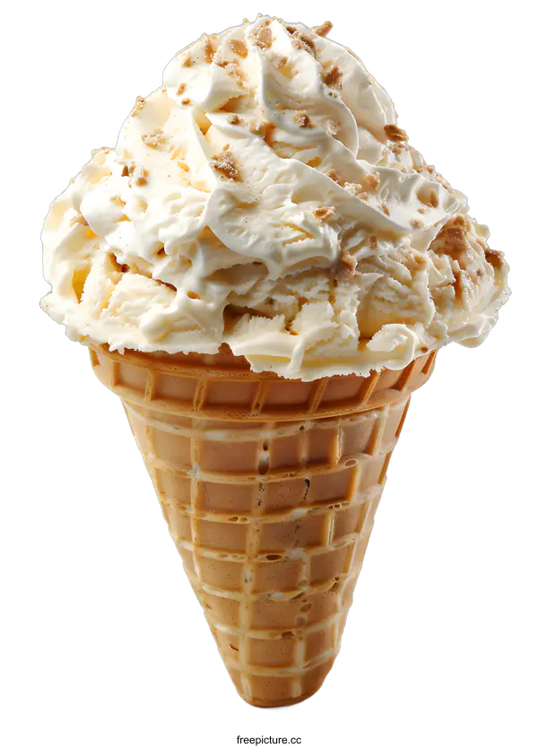 [Transparent Background PNG]Close-up of vanilla ice cream in waffle cone