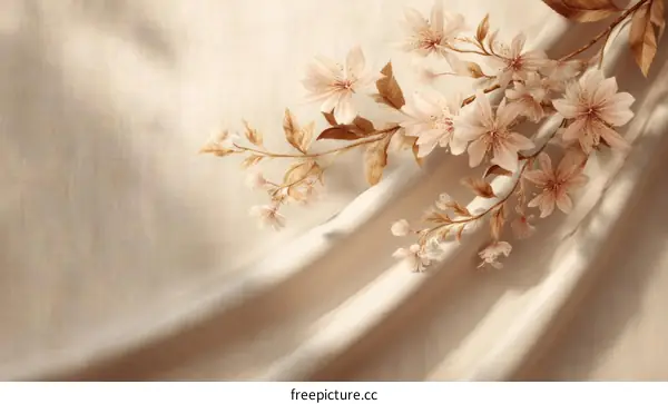 Floral Print on Beige Fabric Illustratioin