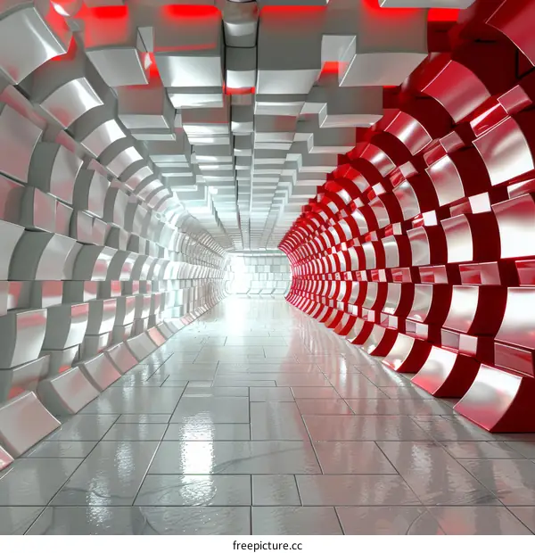 Futuristic tunnel with glowing red and white lights