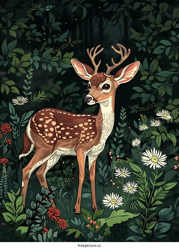 Fawn In A Forest Illustration