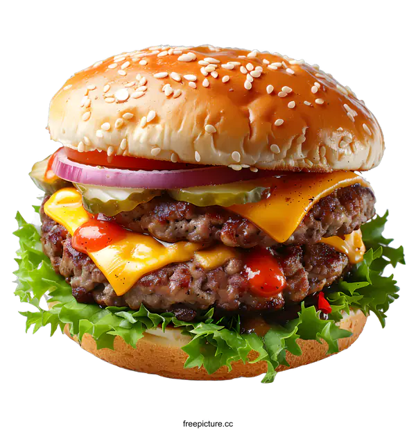 [Transparent Background PNG]Delicious Double Cheeseburger on White Background