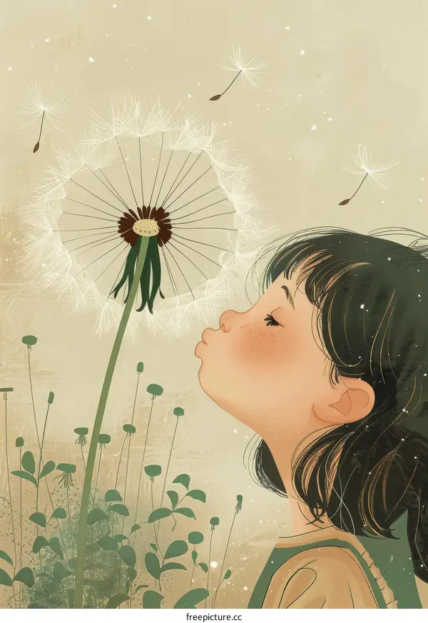 Little girl blowing dandelion