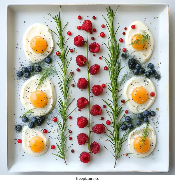 Breakfast art on a white plate