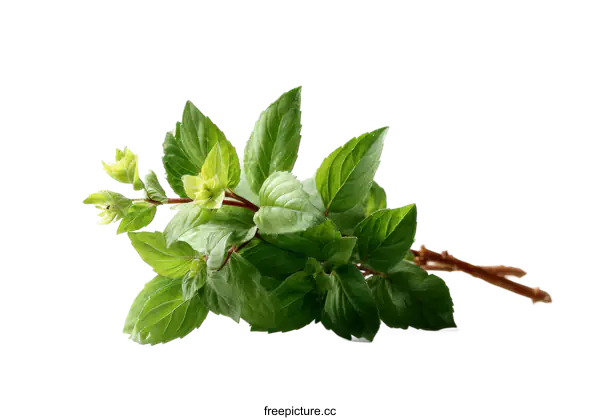 [Transparent Background PNG]Fresh Mint Sprig Isolated on White Background
