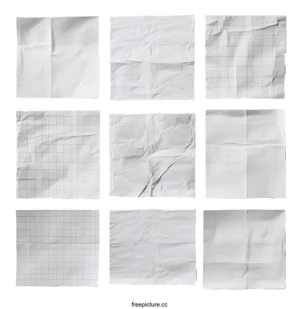 [Transparent Background PNG]Blank Crumpled Papers on White Background