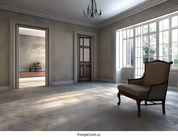 Empty Room With Chair and Chandelier