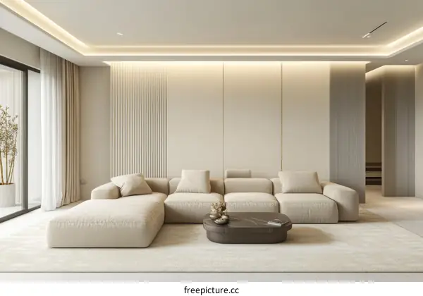 Modern Beige Living Room Interior Design Illustration