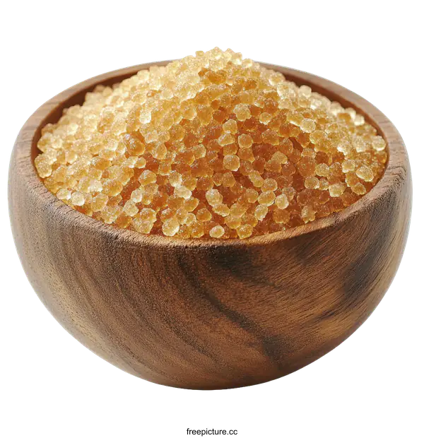 [Transparent Background PNG]Brown Sugar Crystals in Wooden Bowl