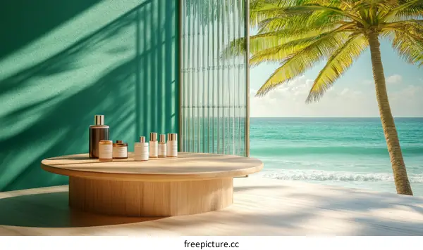 Coastal Spa Product Display Minimalist Scene