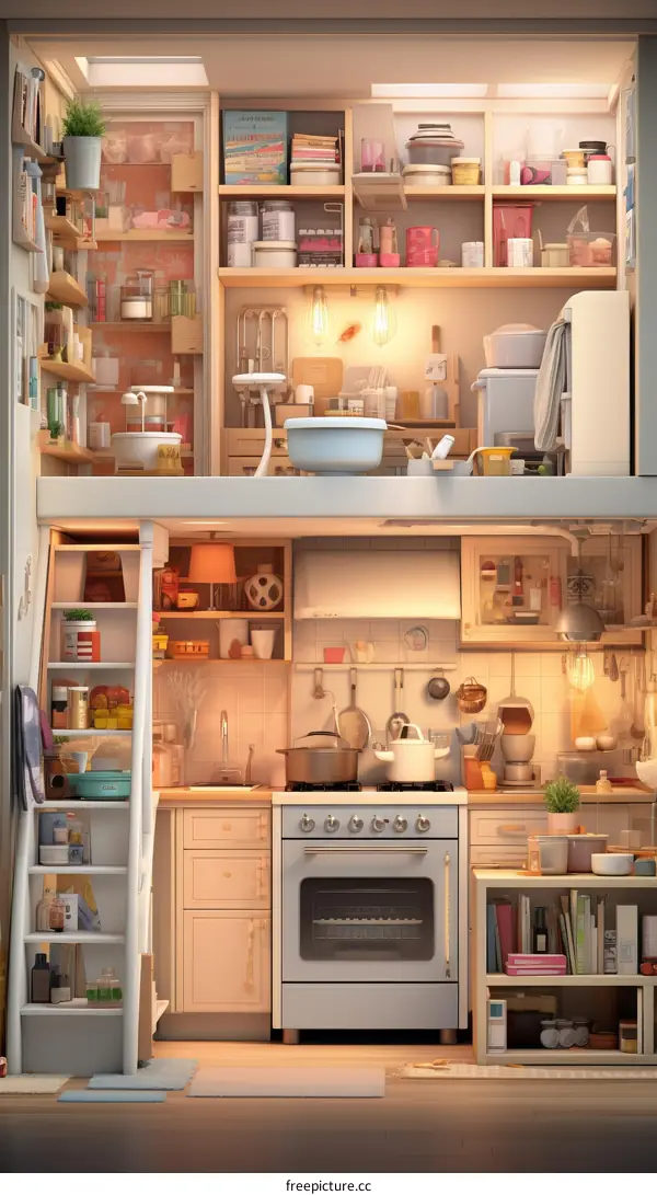 Cozy, Functional Kitchen in Home with Loft