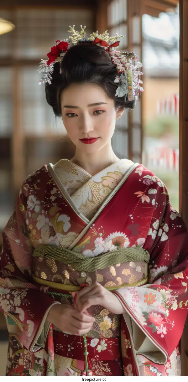 Portrait of a Japanese woman in traditional kimono