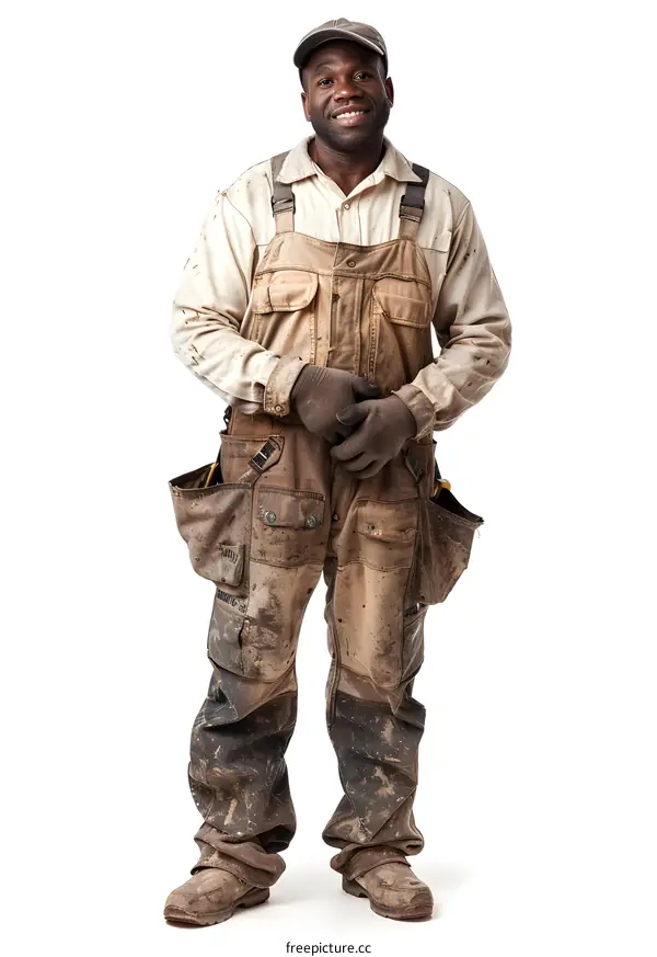 Black handyman in work clothes
