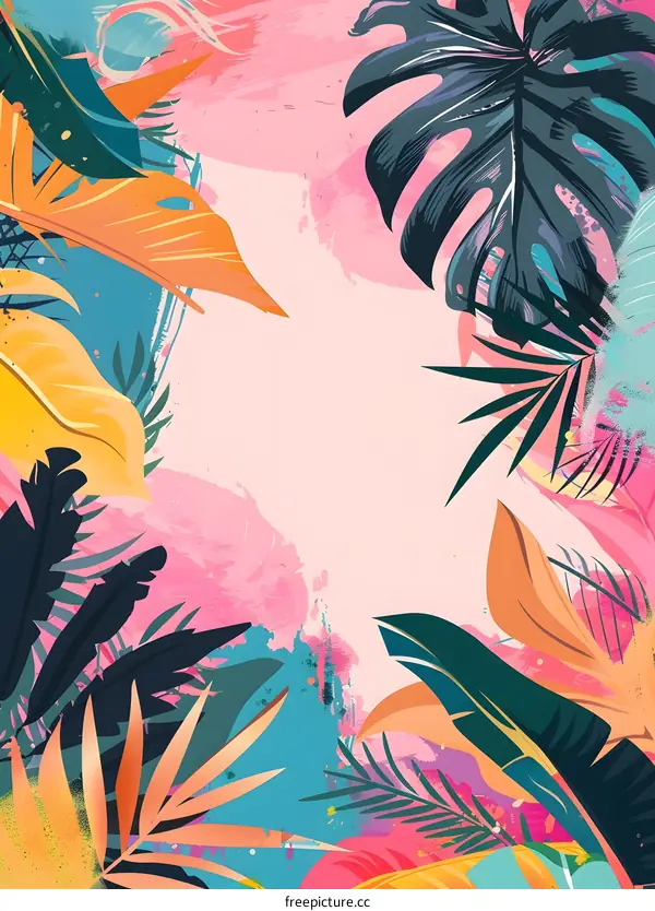 Tropical Leaves Watercolor Background