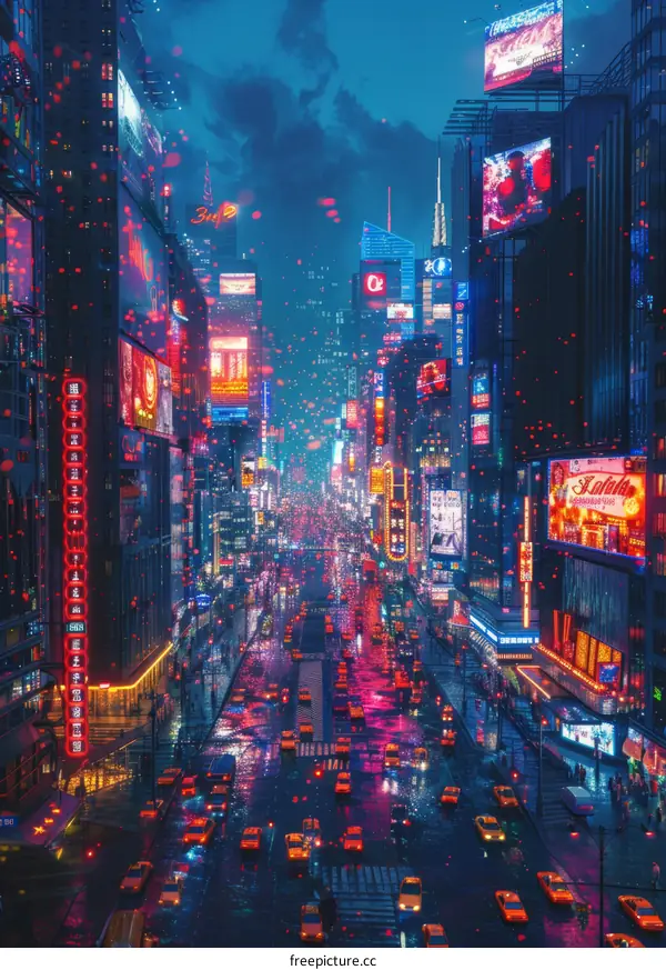Futuristic Cityscape at Night with Neon Lights