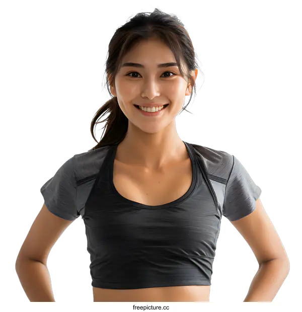 [Transparent Background PNG]Smiling Asian Woman in Sportswear