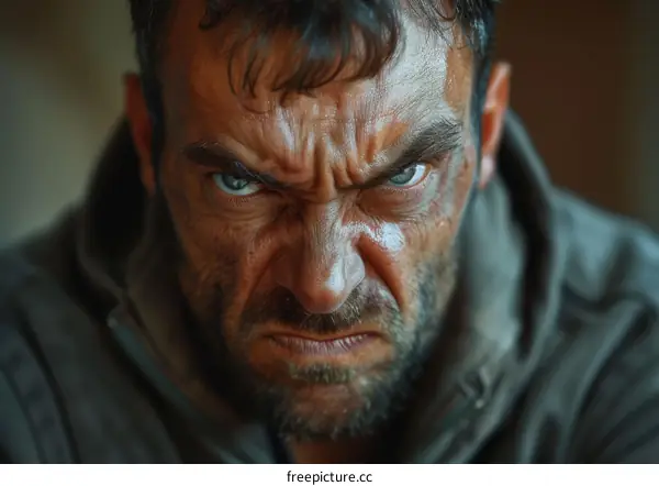 Close Up Angry Man Portrait