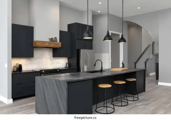 Modern Kitchen Design with Dark Cabinets and Island