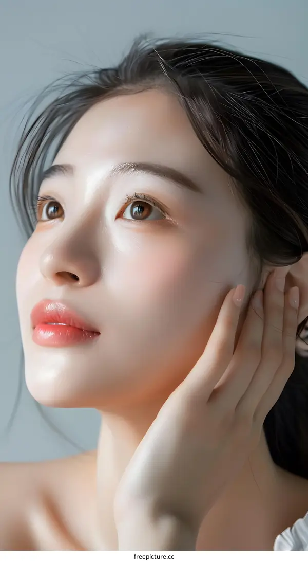 Portrait of a Young Asian Woman with Clear Skin