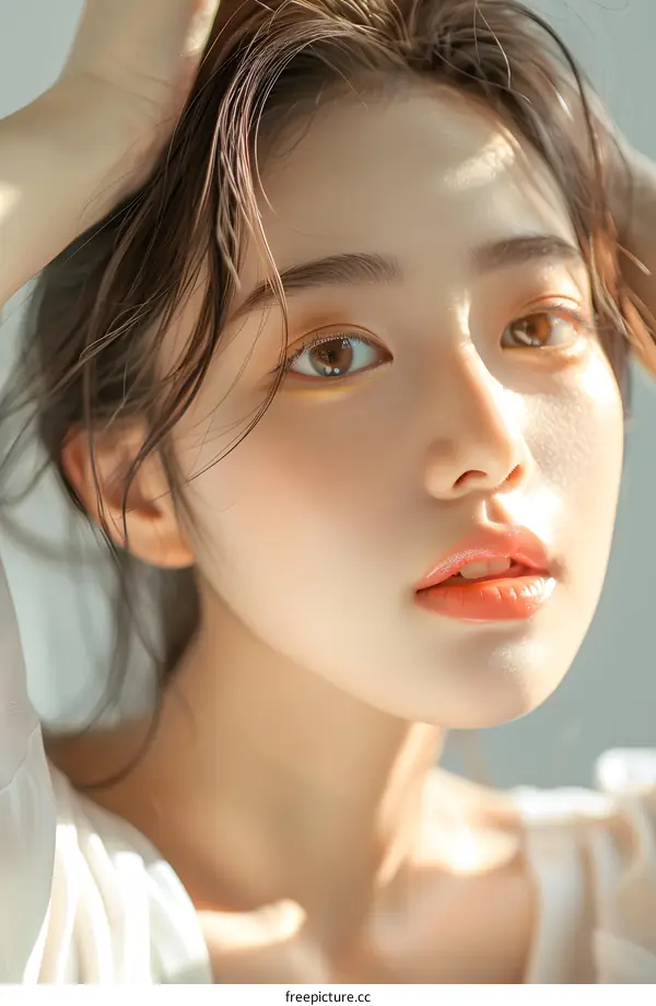 Beautiful Asian Woman with Wet Hair Posing