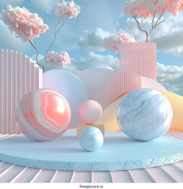 Abstract Pastel Aesthetic Scene with Geometric Shapes