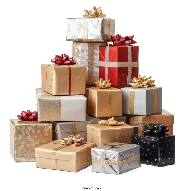 [Transparent Background PNG]A Pile of Beautifully Wrapped Christmas Gifts