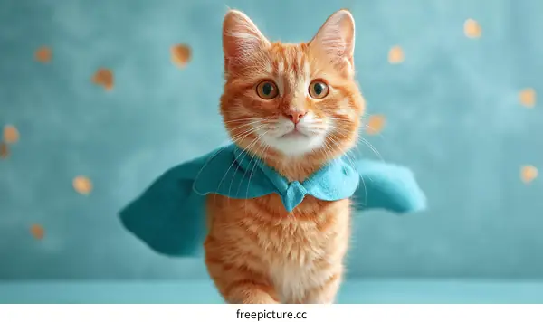 Adorable Ginger Cat Wearing a Superhero Cape