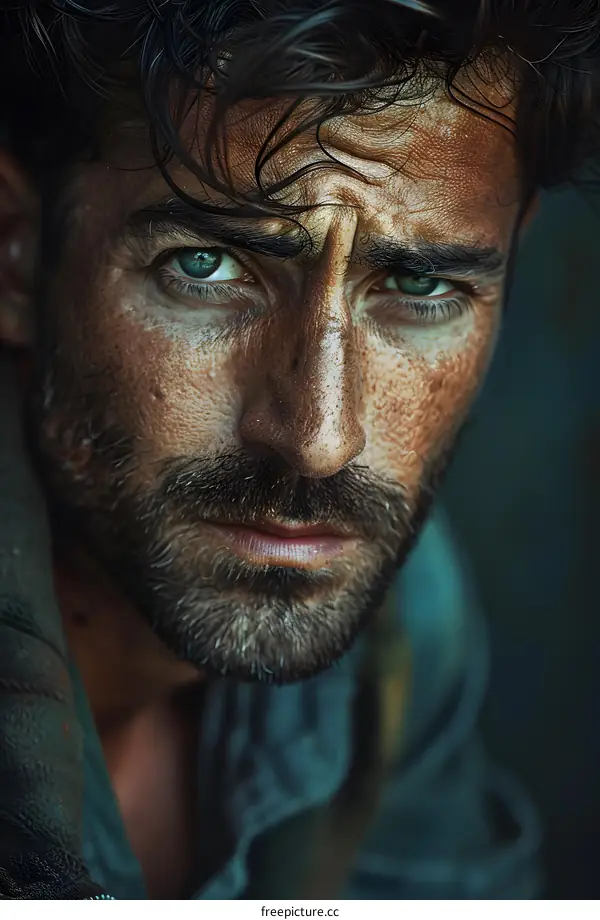 Portrait of a man with green eyes and a beard