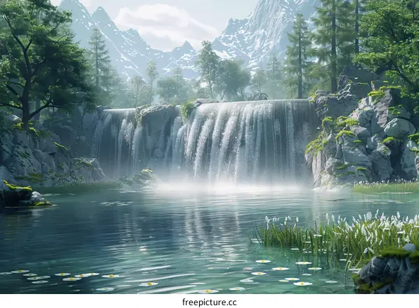 Enchanted Waterfall in a Lush Mountain Forest