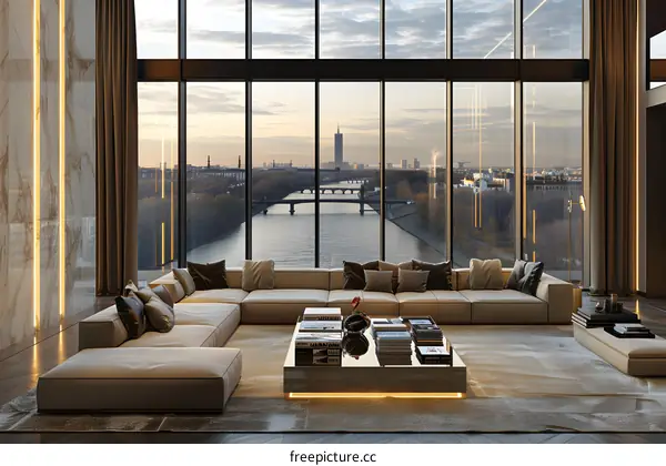 Luxurious Living Room with Cityscape View