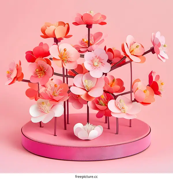 Pink Paper Flower Arrangement on a Round Base