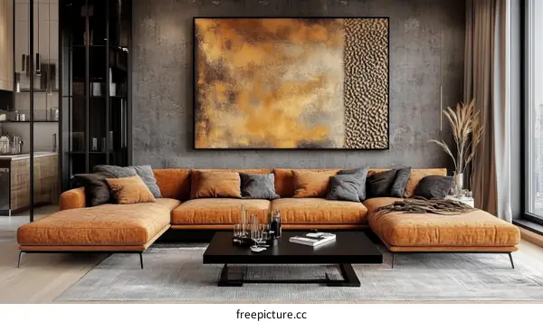 Modern Living Room Interior Design with Mustard Couch
