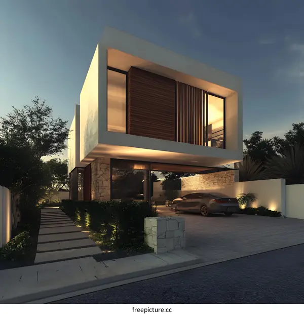 Modern House Architecture Design With Stone Walls And Wooden Details