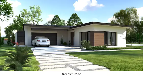 Modern House with Flat Roof and Garage