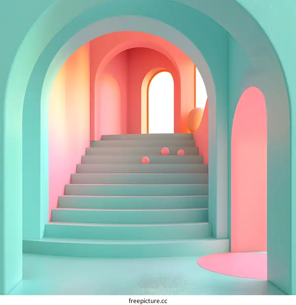 Abstract Pastel Colored Archway with Stairs