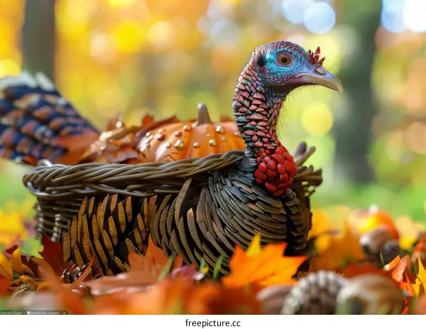 Thanksgiving Turkey in a Pumpkin Basket