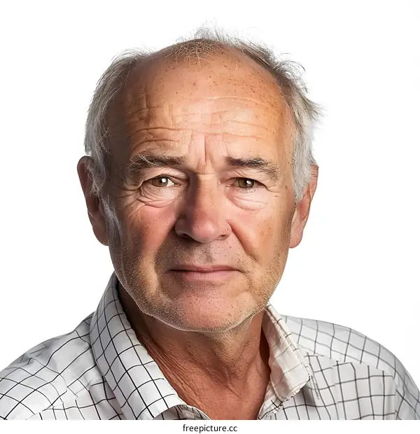 Portrait of a Senior Man with Gray Hair and a Plaid Shirt